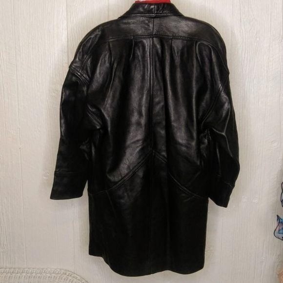 Vintage PRESTON & YORK Oversized Black Lambskin Leather Blazer Leopard Detail - Picture 5 of 5